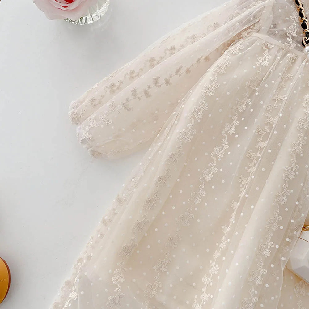 Girls' Lace Tulle Princess Dress – Long Sleeve Party & Wedding Dress