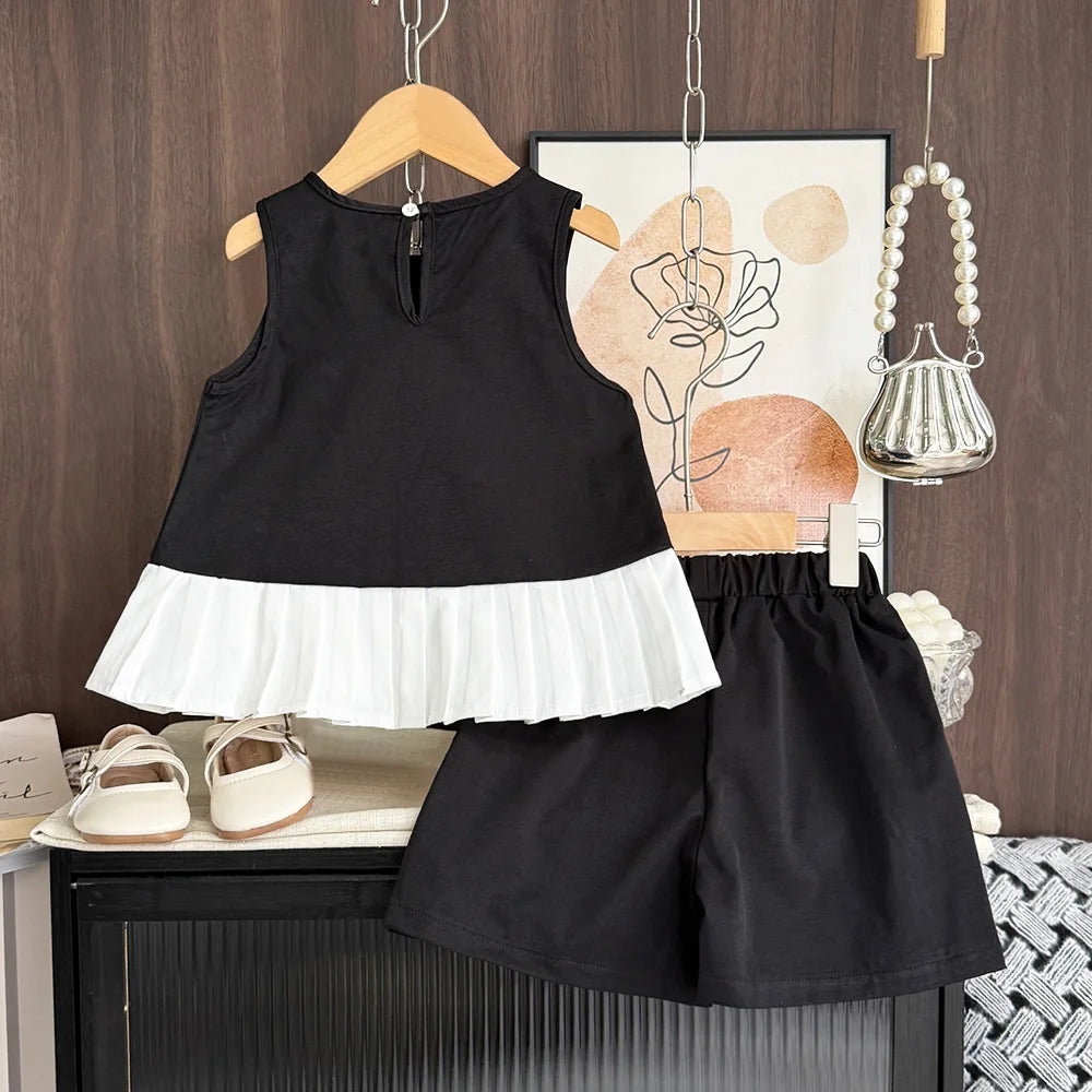 Girl's 3D Bow Round Neck Sleeveless Top and Short 2-Pcs Set