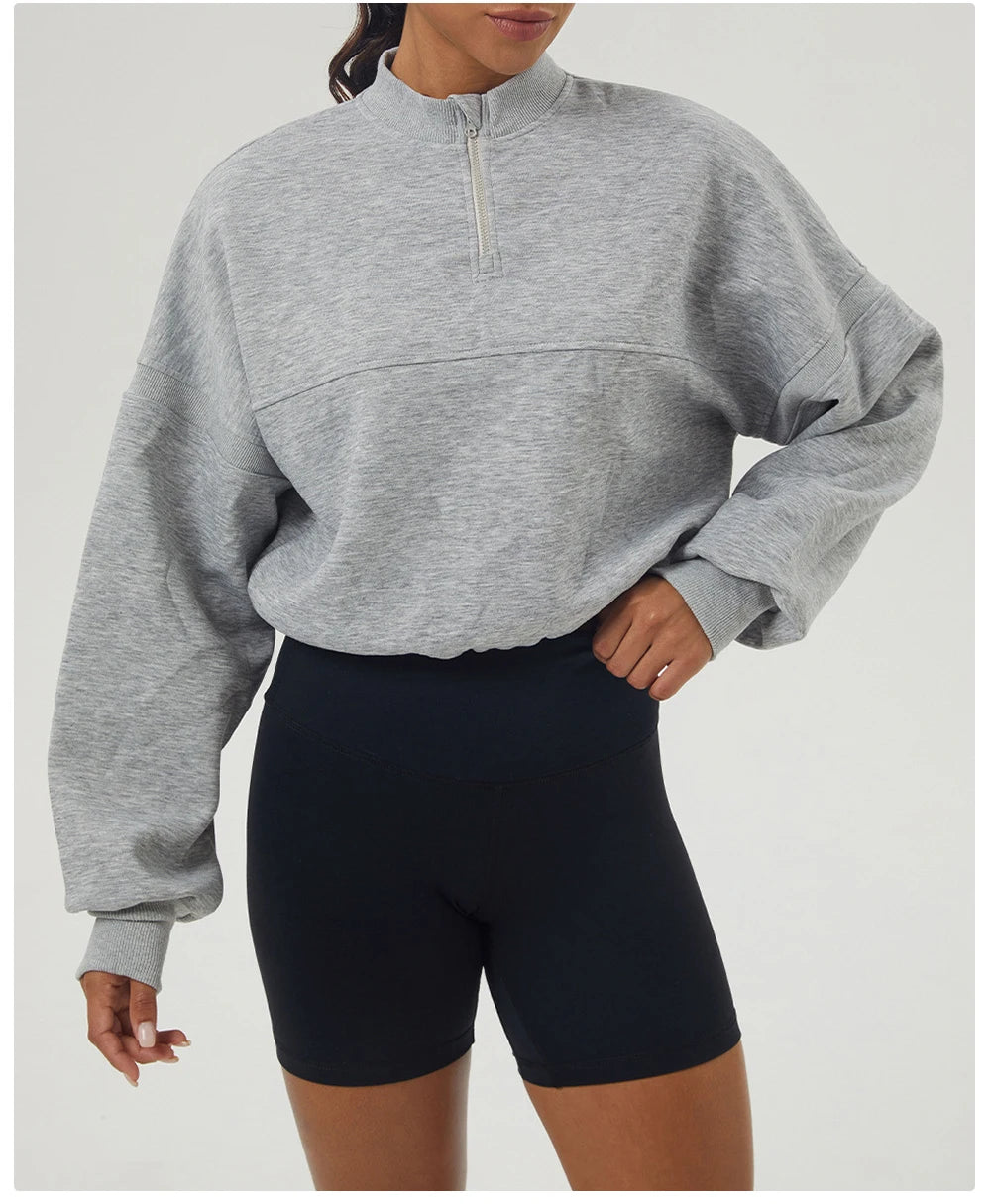 Women's Long Sleeve Loose Half Zipper Gym Breathable Running Top Fitness Workout Jacket