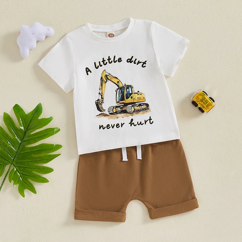 Baby Boys Summer Outfit Set - Cartoon Letter Print T-Shirt & Elastic Waist Shorts (0-3Y)