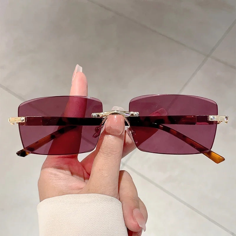 Unisex  Rimless Rectangle Vintage Casual Sunglasses
