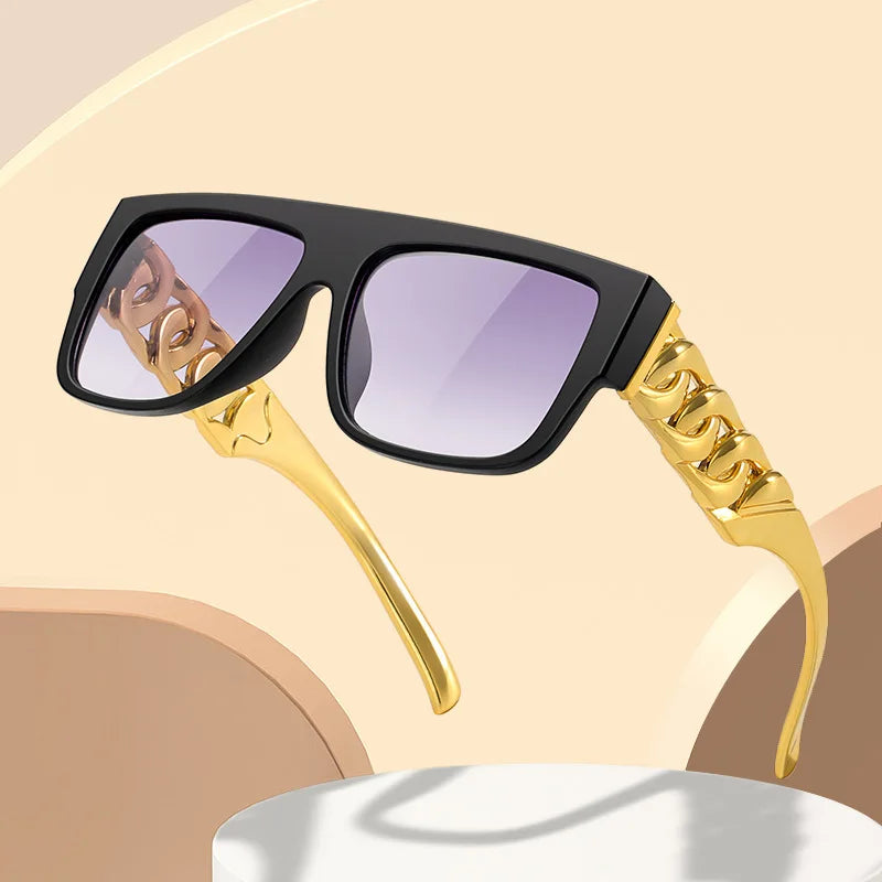 Hip Hop Punk Sunglasses - Gold Chain Necklace Eyewear with UV400