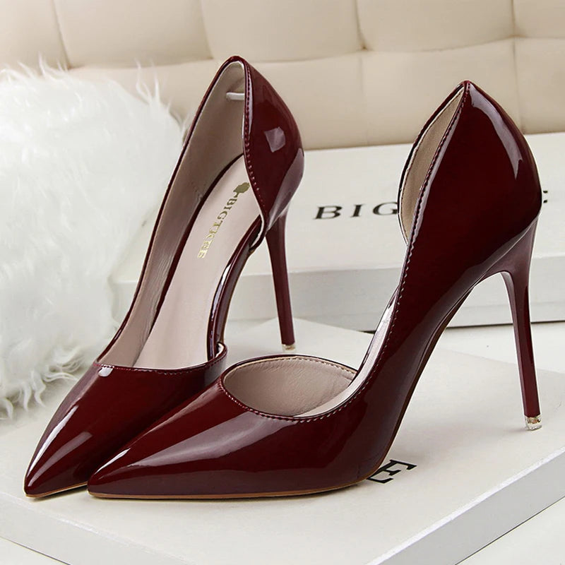 Patent Leather Stiletto Pumps - Professional Office Heels Available in 12 Colors