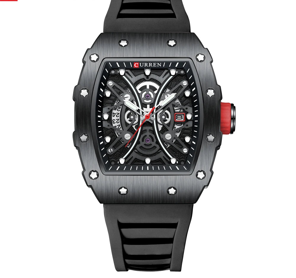 Men's 3D Quartz Stainless Steel Watch - Waterproof with Silicone Strap