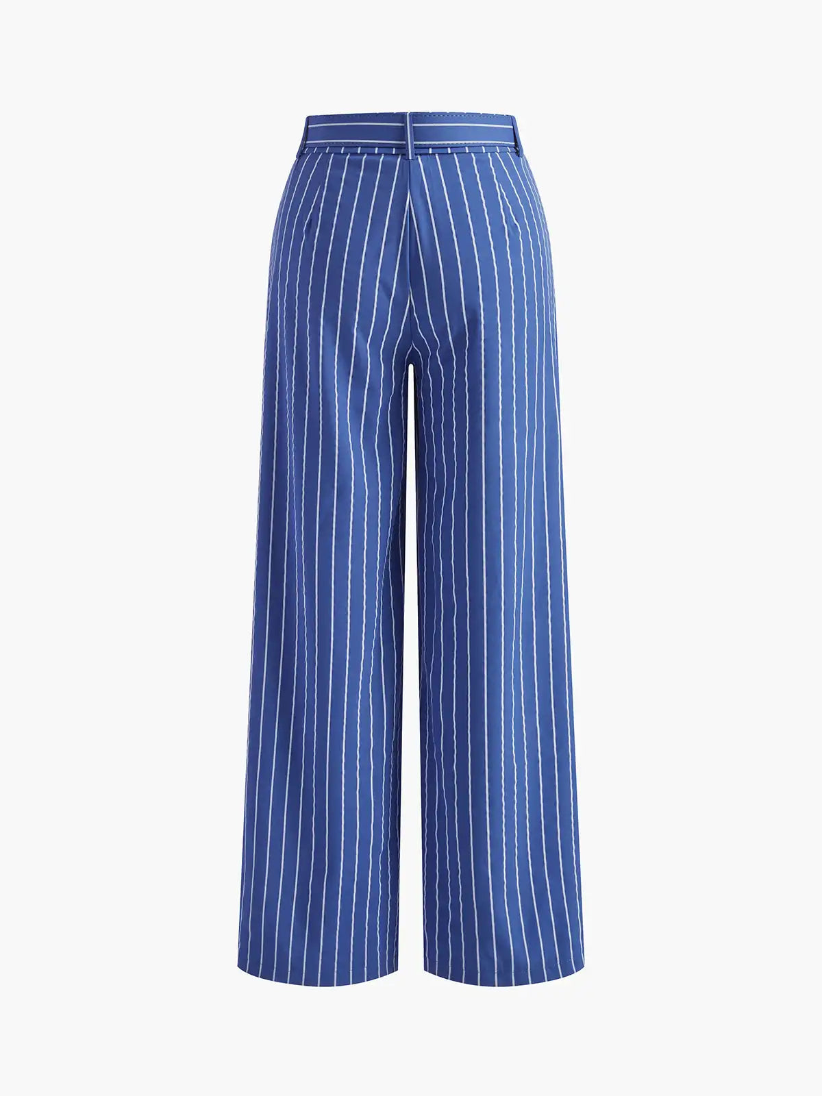 Women's Stripe Belted Trousers Set - Bandage Wide Leg Pants Two Piece Set