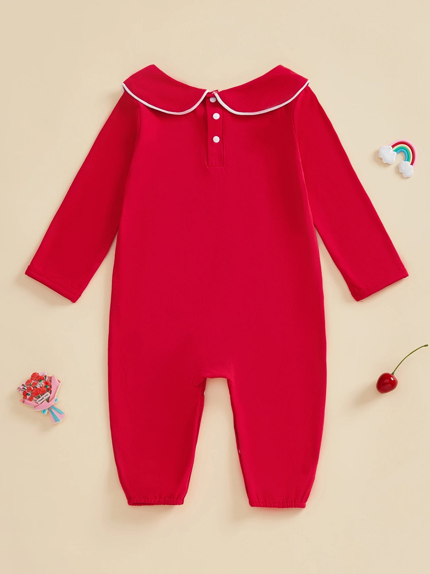 Baby Girls Boys Autumn Winter Long Sleeve Doll Collar Snap Closure Romper Jumpsuit