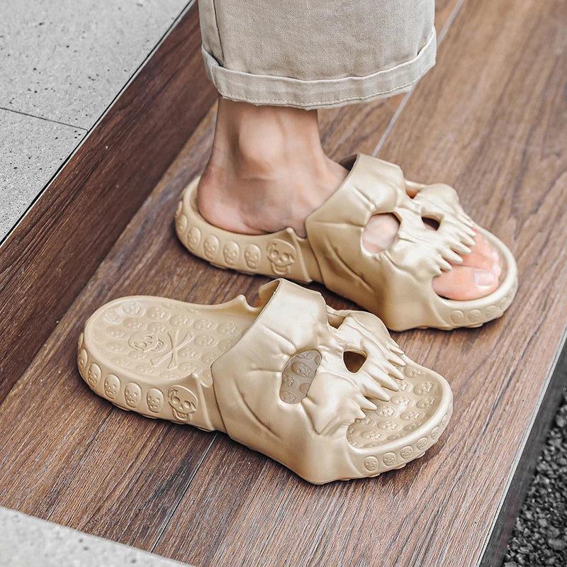 Men's Skull Design Slippers - Non-Slip Beach Sandals Slides