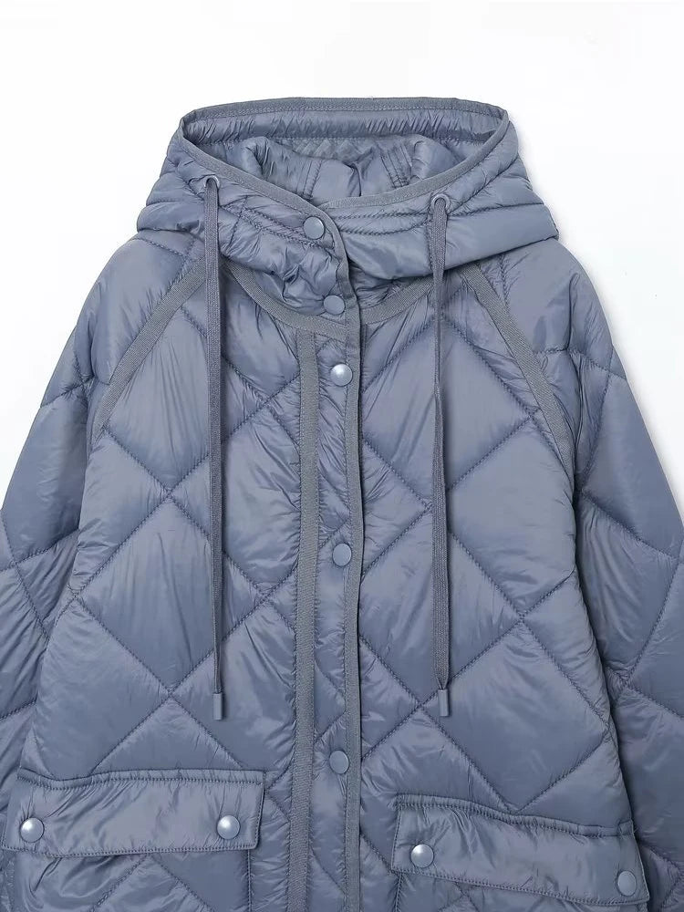 Vintage Oversize Long Hooded Parka - Long Sleeve Button Pocket Warm Coat