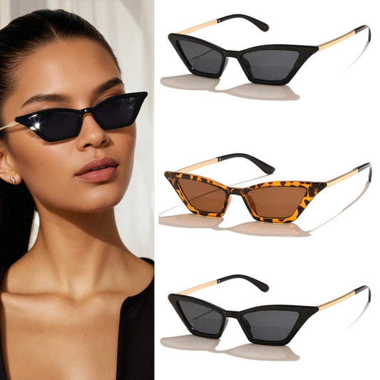 3 Pack Triangle Cat Eye Sunglasses - Metal Frame UV400 Protection Driving Eyewear