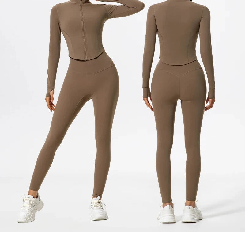 Ultra-Soft 2-Piece Gym Set - Long Sleeve Jacket & High Waist Leggings