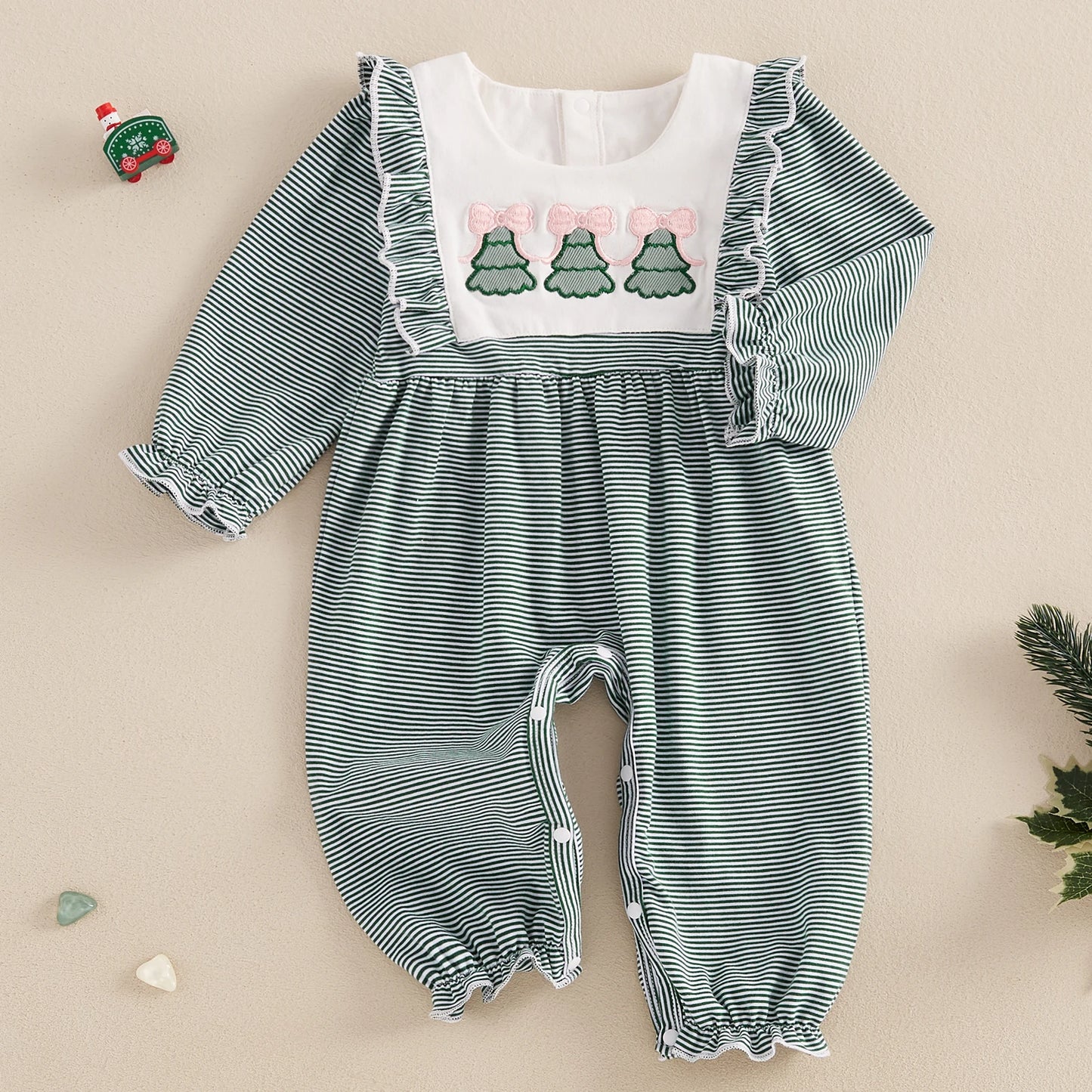 Christmas Santa and Tree Embroidery Plaid Romper - Baby Boys Girls Jumpsuit