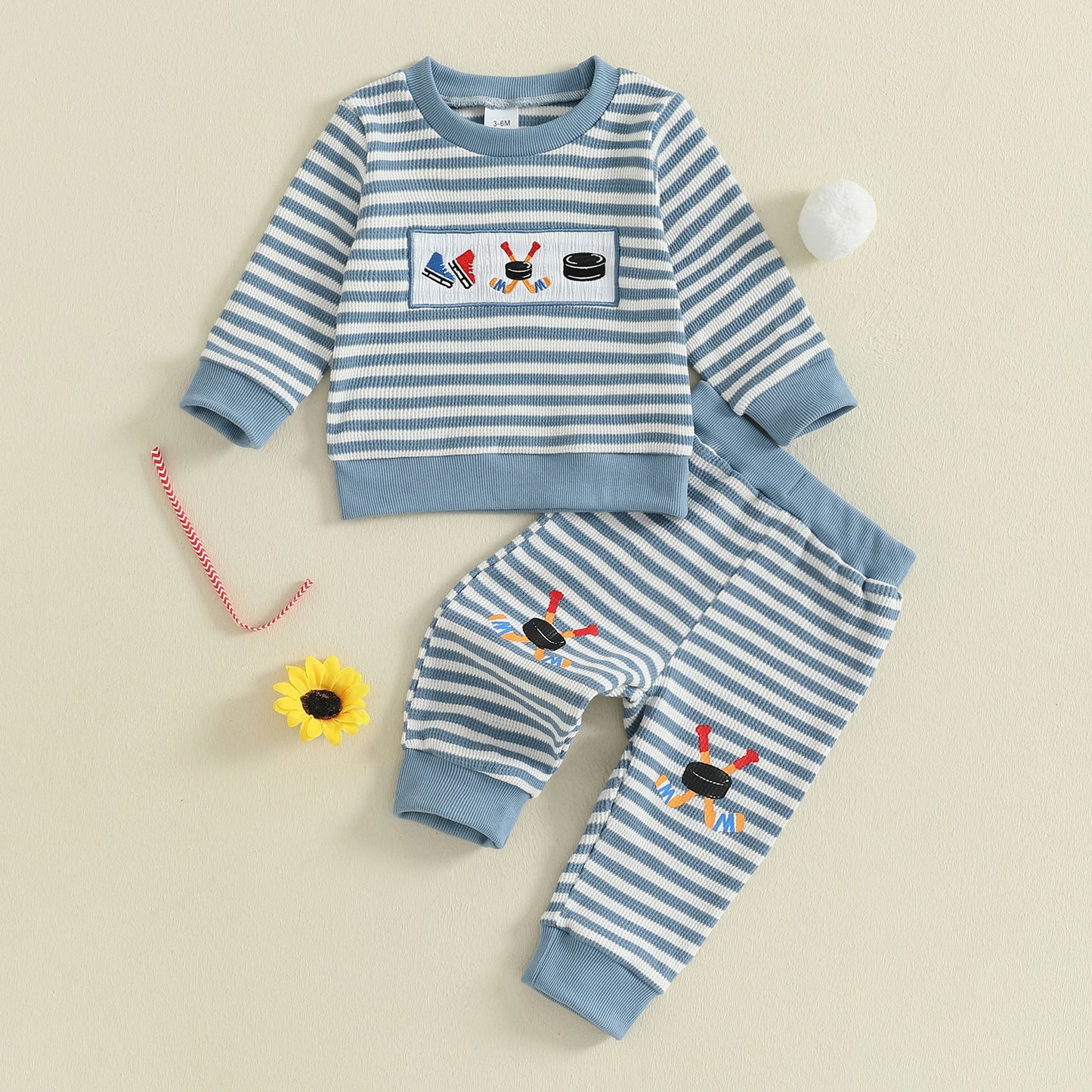 Autumn Winter Baby Boys Sports Clothing Set - Embroidered Striped Sweatshirt & Pants (0-3Y)