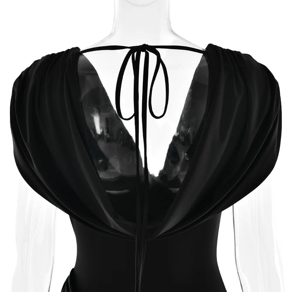 Women's Elegant Ruched Draped V Neck Mini Dress - Sleeveless Bodycon