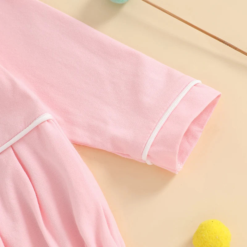 Baby Romper with Doll Collar - Long Sleeve Contrast Line Bodysuit