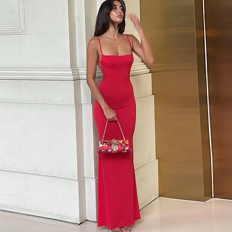 Women's Draped Backless Sleeveless Slip Maxi Dress