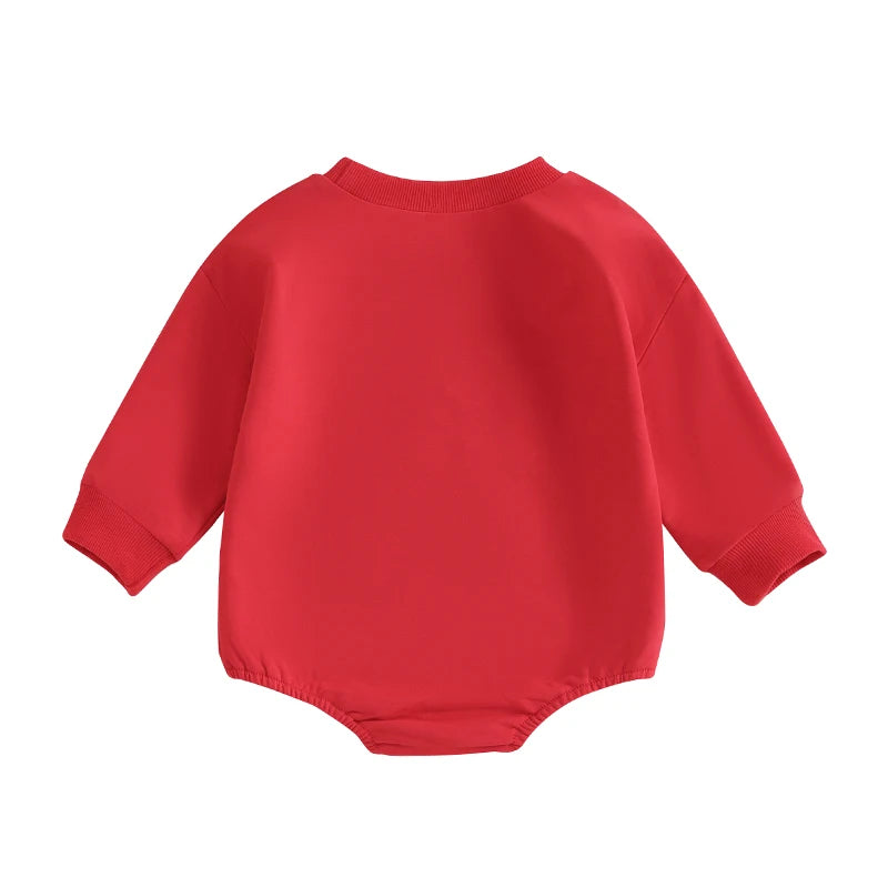 0-18M Baby Girls Sweatshirt Romper Bow Embroidery Long Sleeve Crew Neck Bubble Jumpsuit