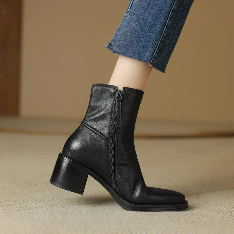 Women's Genuine Leather  Pointed Toe Chunky Heel Western Boots Cowboy Boots