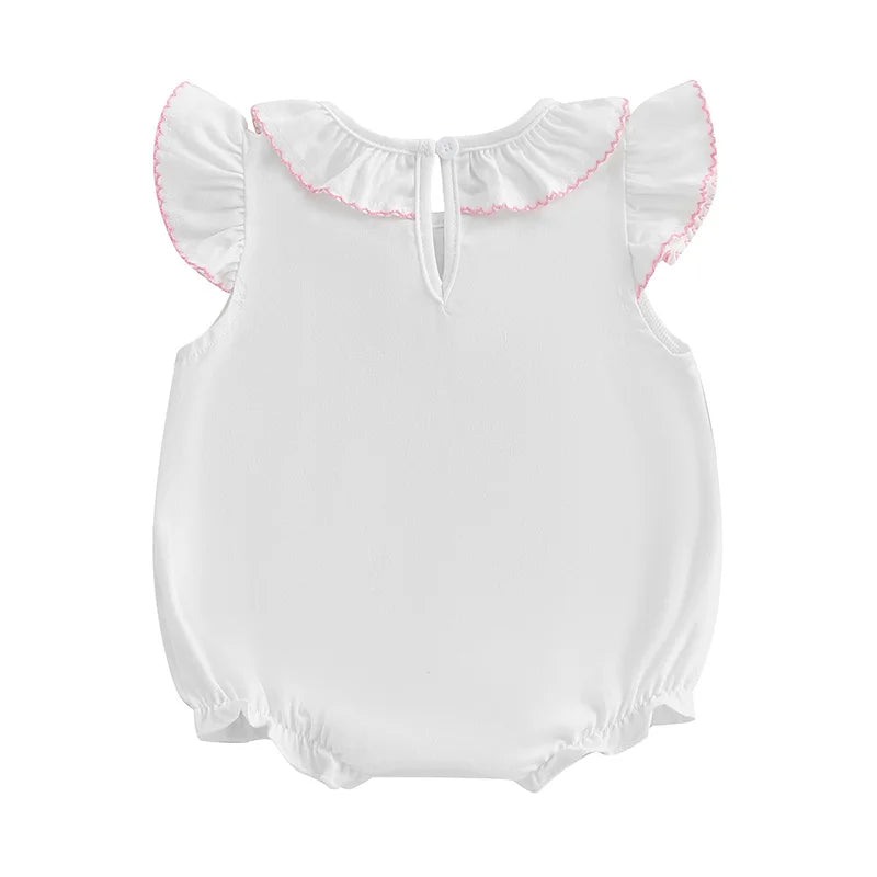 Baby Girls Romper - Bow Embroidery Ruffles Fly Sleeve Bodysuit