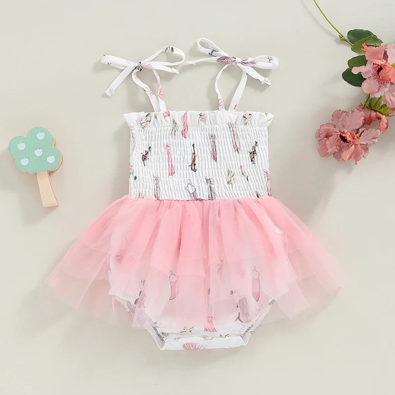 0-18M Lovely Baby Girls Romper Dress Tie-up Sleeveless Pleated Butterfly Tulle Patchwork Summer Jumpsuit