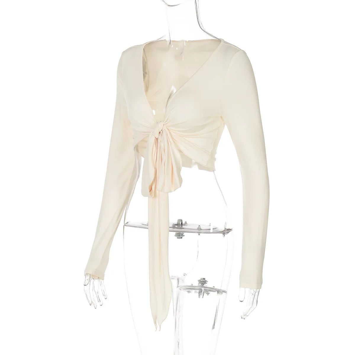Women's Y2K Tie Front Cardigan - V Neck Long Sleeve Cropped Festival Top
