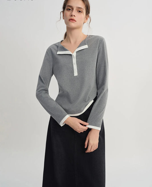 Contrast Colorblock Henley Neck Top