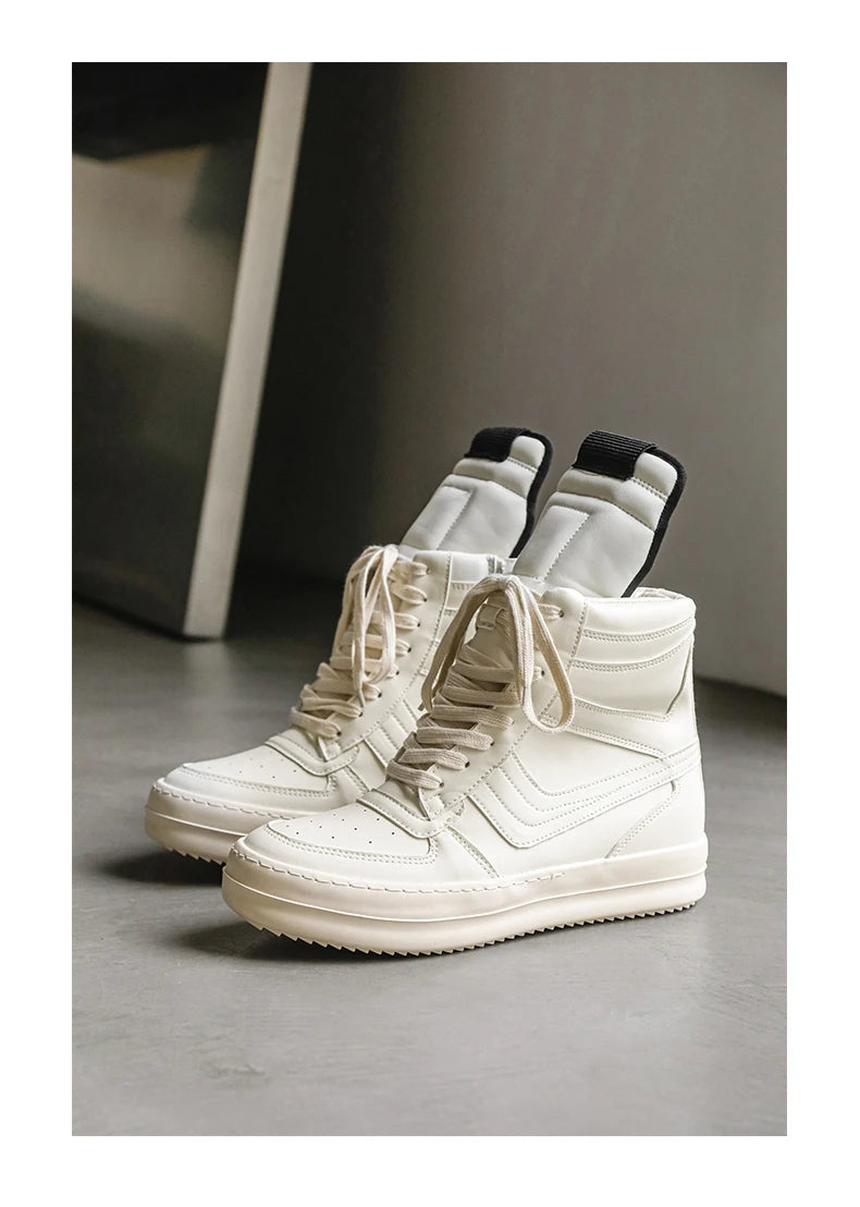 Men's High-Top Leather Sneakers - Lace-Up Ankle Boots