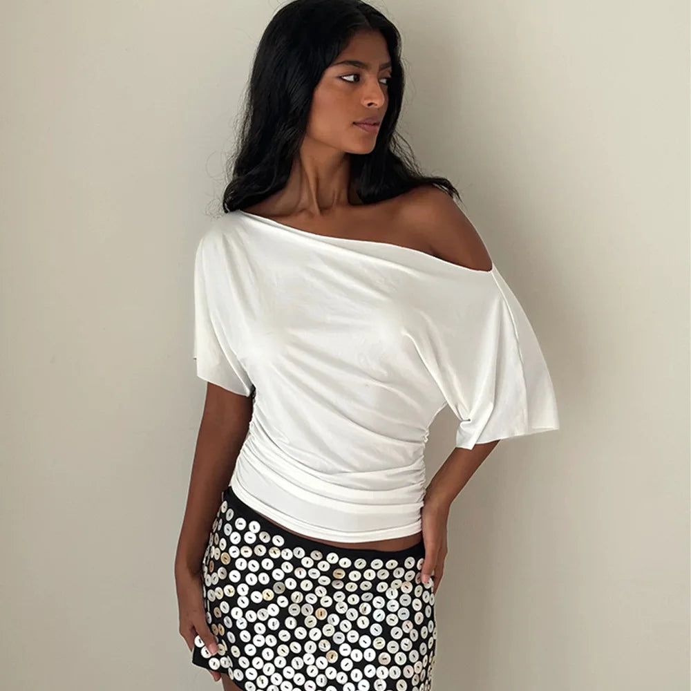 Women's Ruffled Mini Dress - Single-Breasted V-Neck with Flare Sleeves