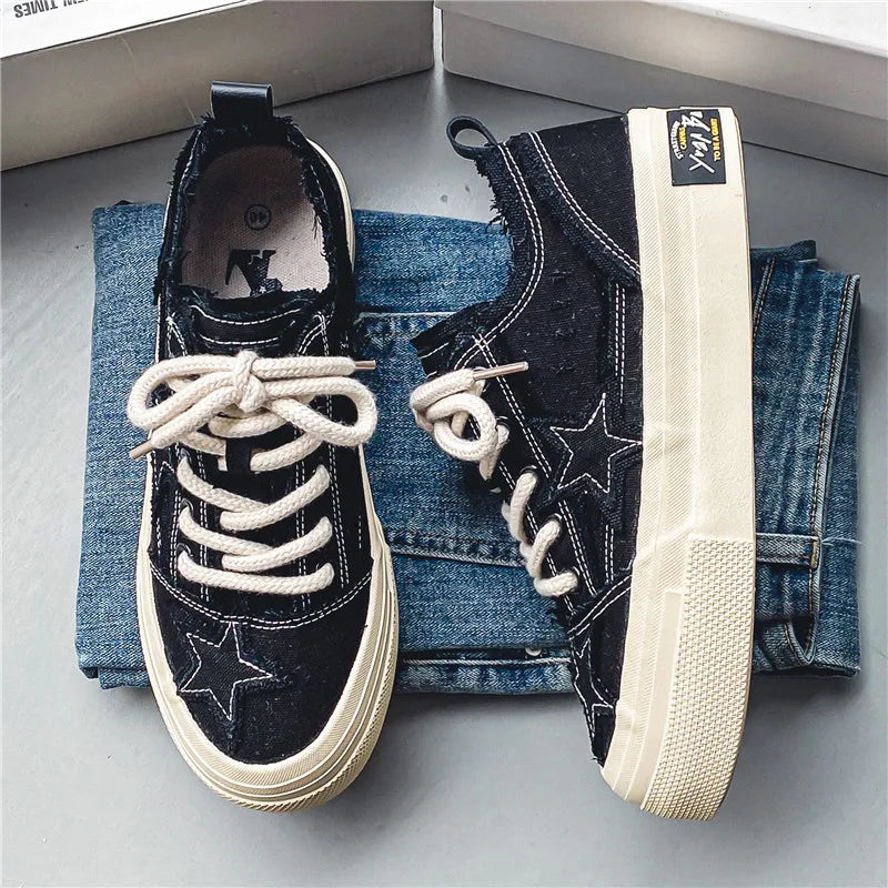 Men's Casual Denim Sneakers - Stars Platform Skateboard Shoes