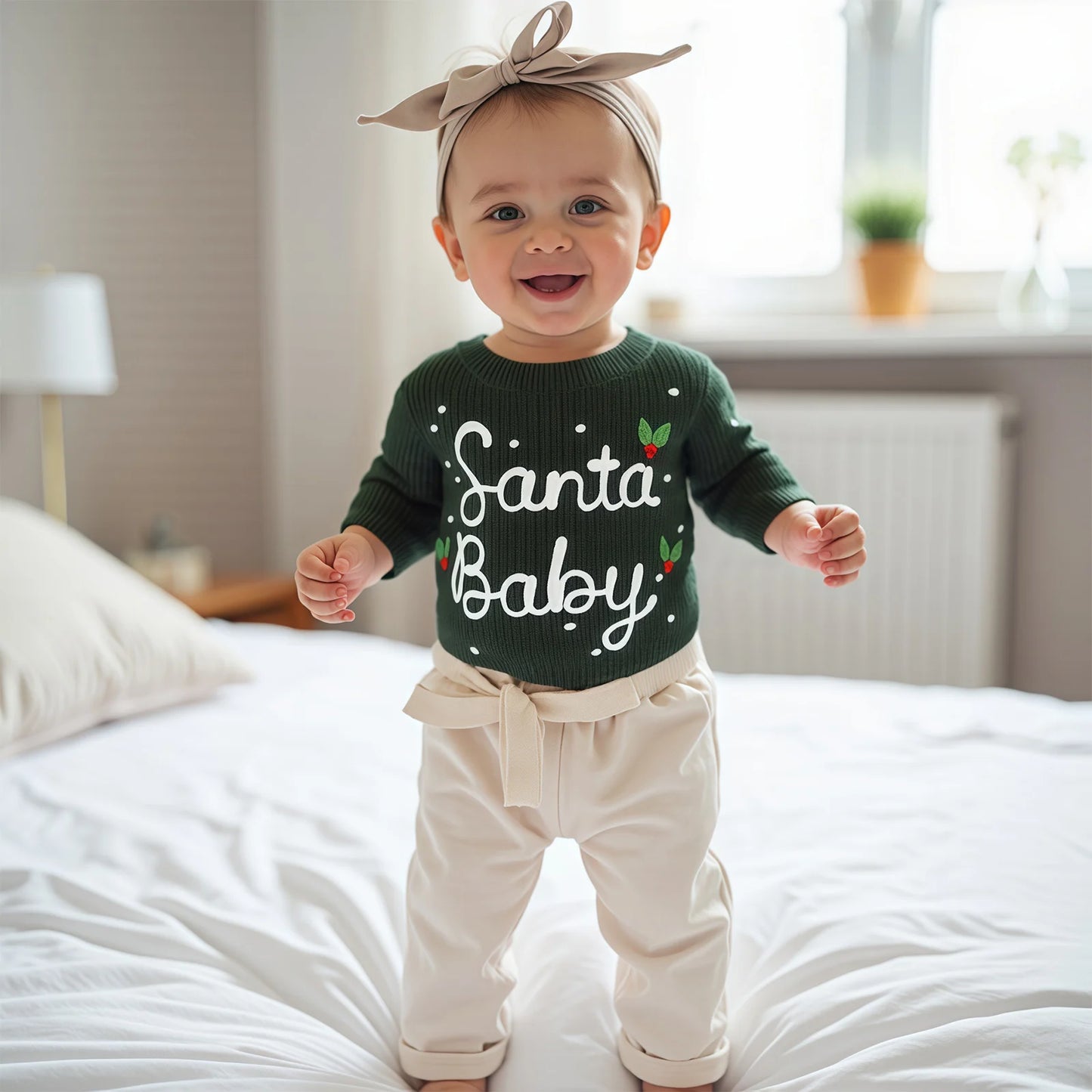0-5Y Kids Boys Girls Christmas Sweater Letter Embroidered Crew Neck Long Sleeve Pullover Knit Top