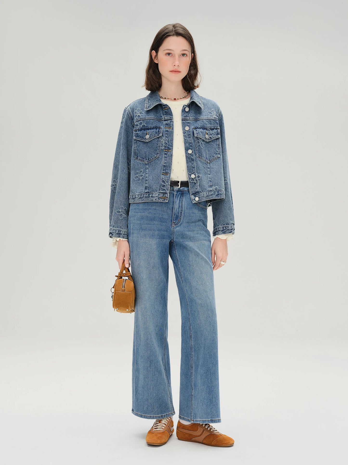 Women's Fringed Denim Jacket & Suspender Skirt Set