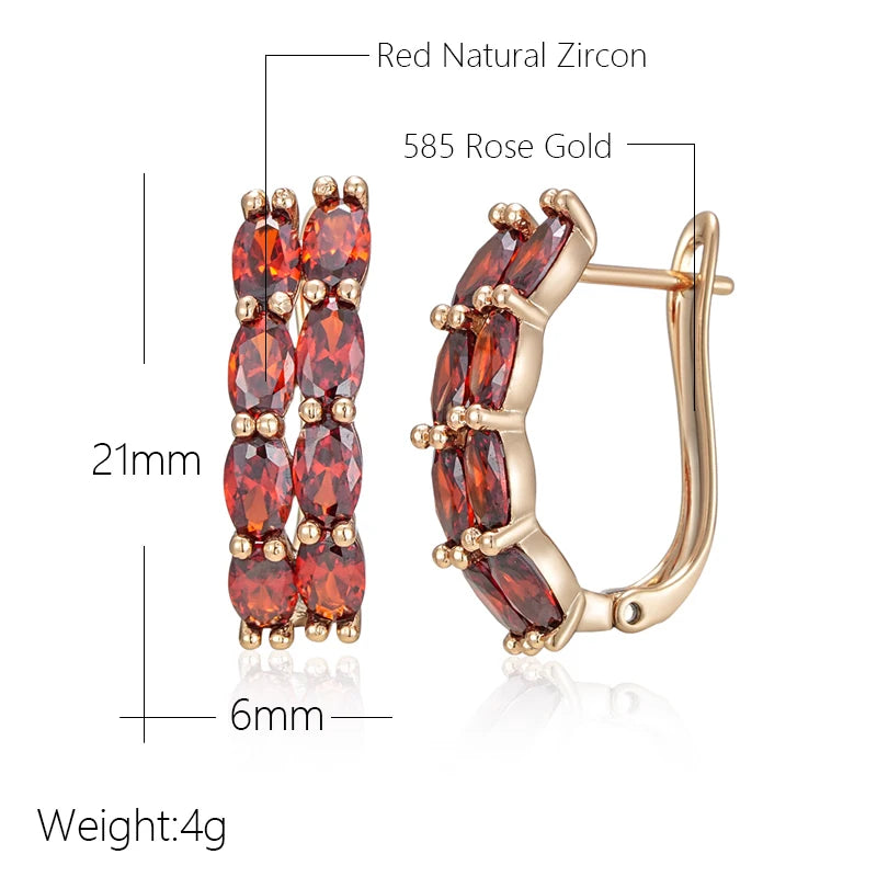 Women's 585 Rose Gold Colour Red Natural Zircon Drop Earrings