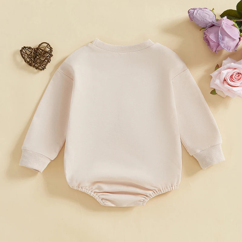 Baby Sweatshirt Romper - Letter Embroidered Long Sleeve Jumpsuit for Boys & Girls