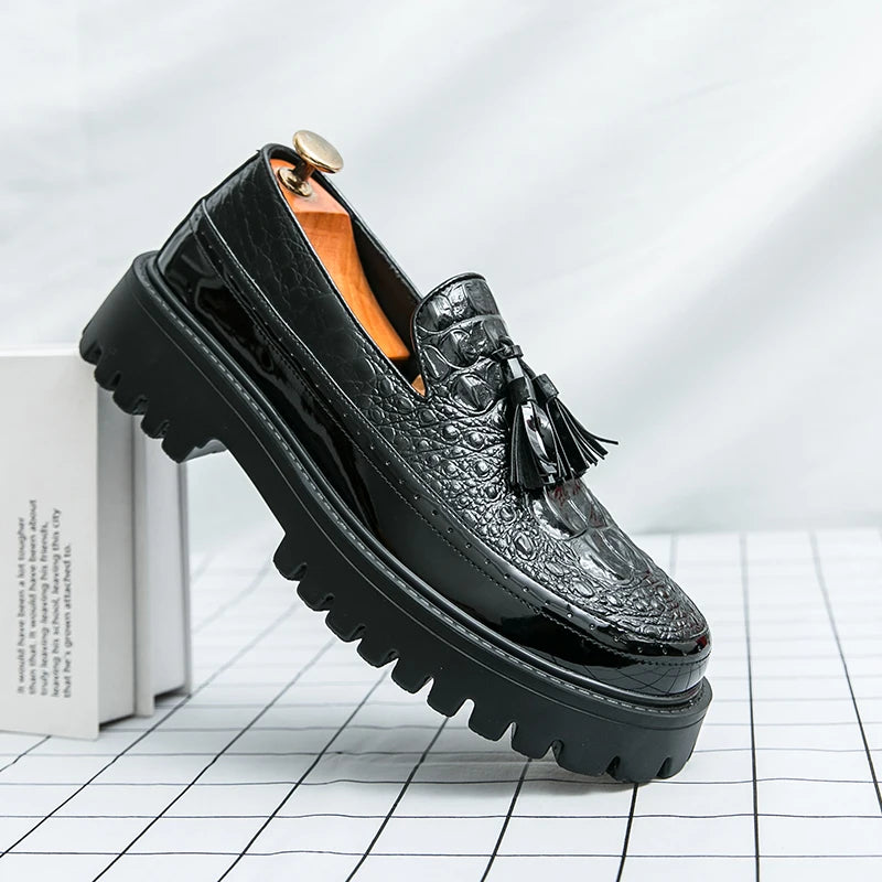 Leather Business Dress Shoes - Men's Slip-On Platform Loafers & Work Flats