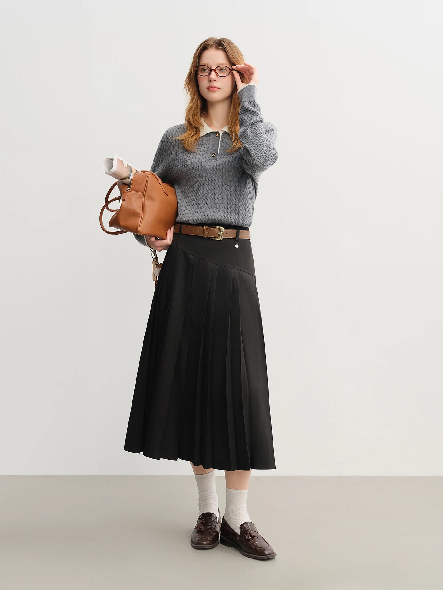 Ribbed Knit Polo Top - Relaxed Fit Collared Pullover