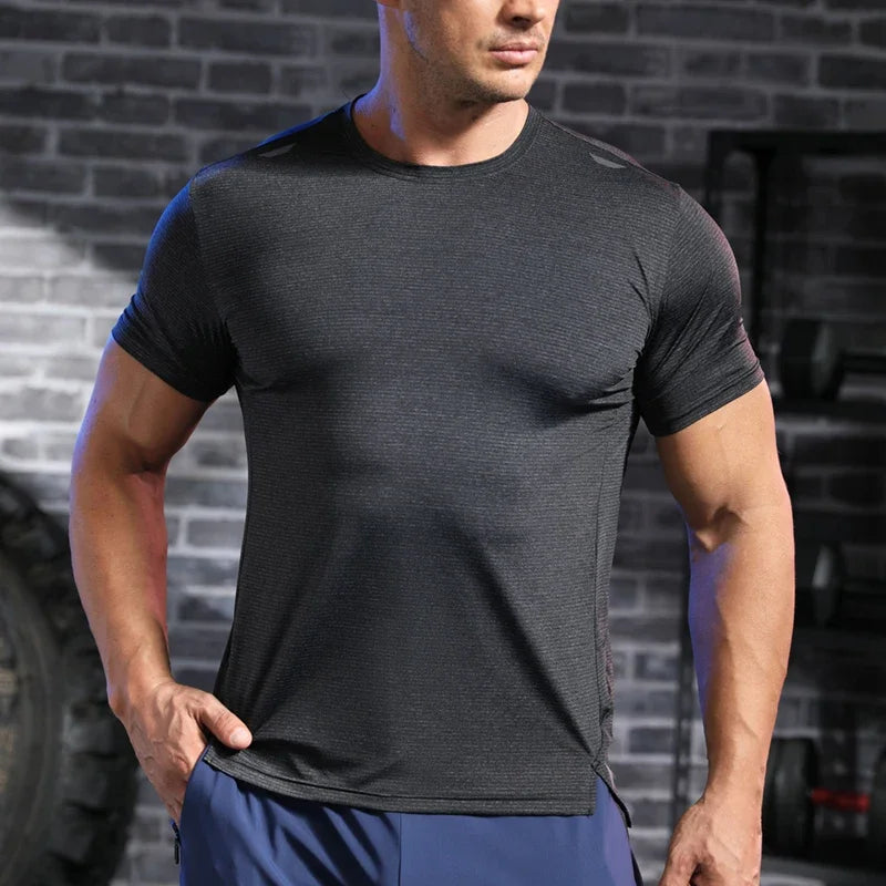 Men's Gym Workout Muscle Fit Shirt Thin Loose-fitting Casual Stretchy Quick-drying Short Sleeve Athletic Running T-Shirt