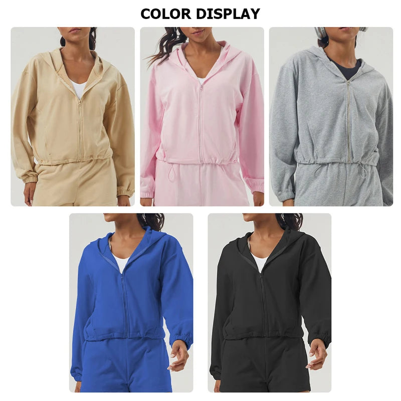 Women Long Sleeve Zipper Hoodie Loose Breathable Workout Running Coat Sportswear Gym Sweatshirt