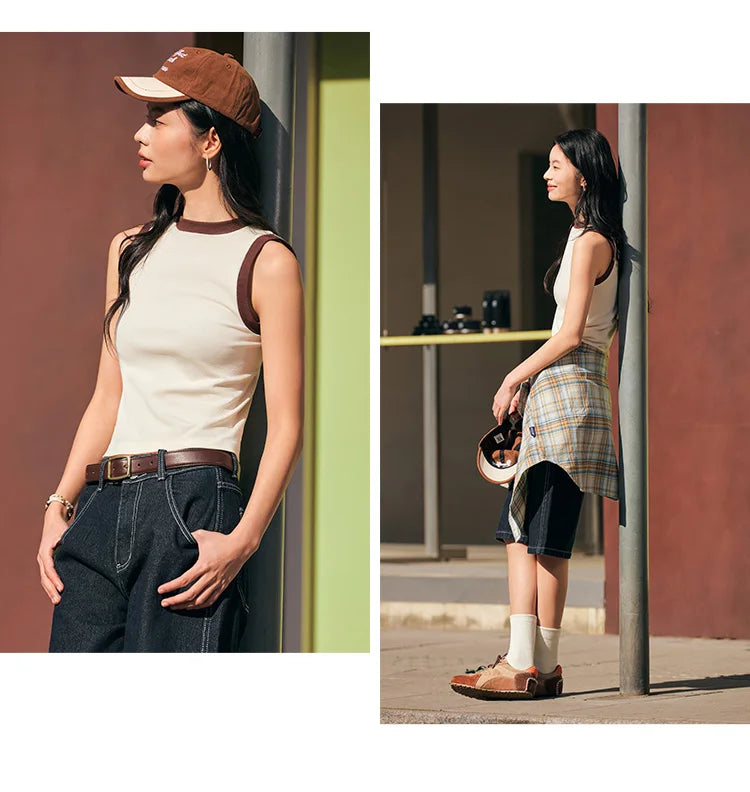 Women's Color-Block Round Neck Camisole - Slim Fit Vest Top