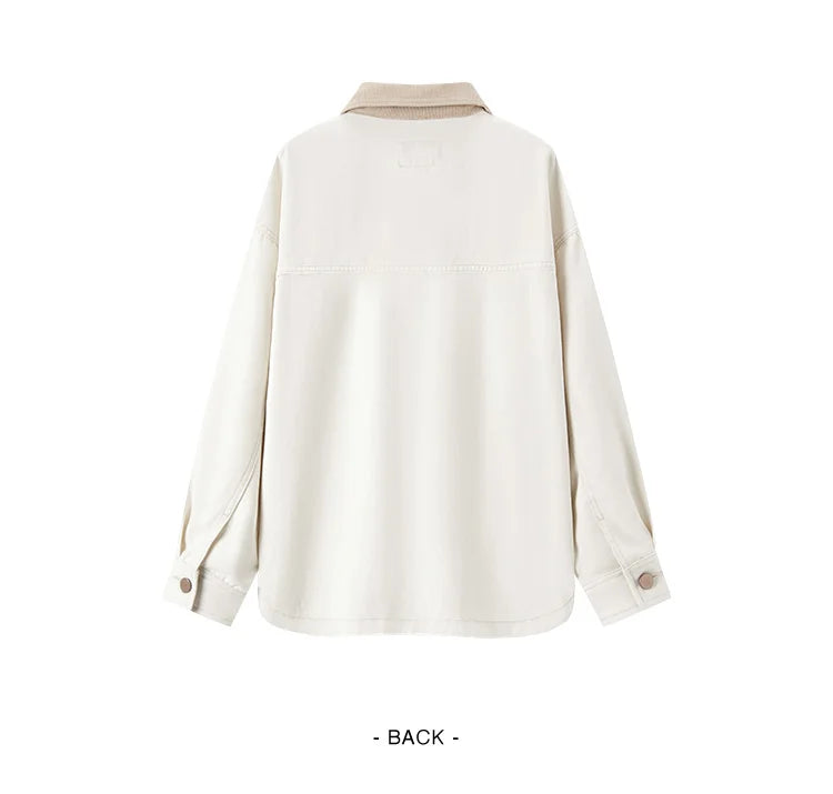 Corduroy Denim Jacket - Women's Turn Collar Loose Casual Coat