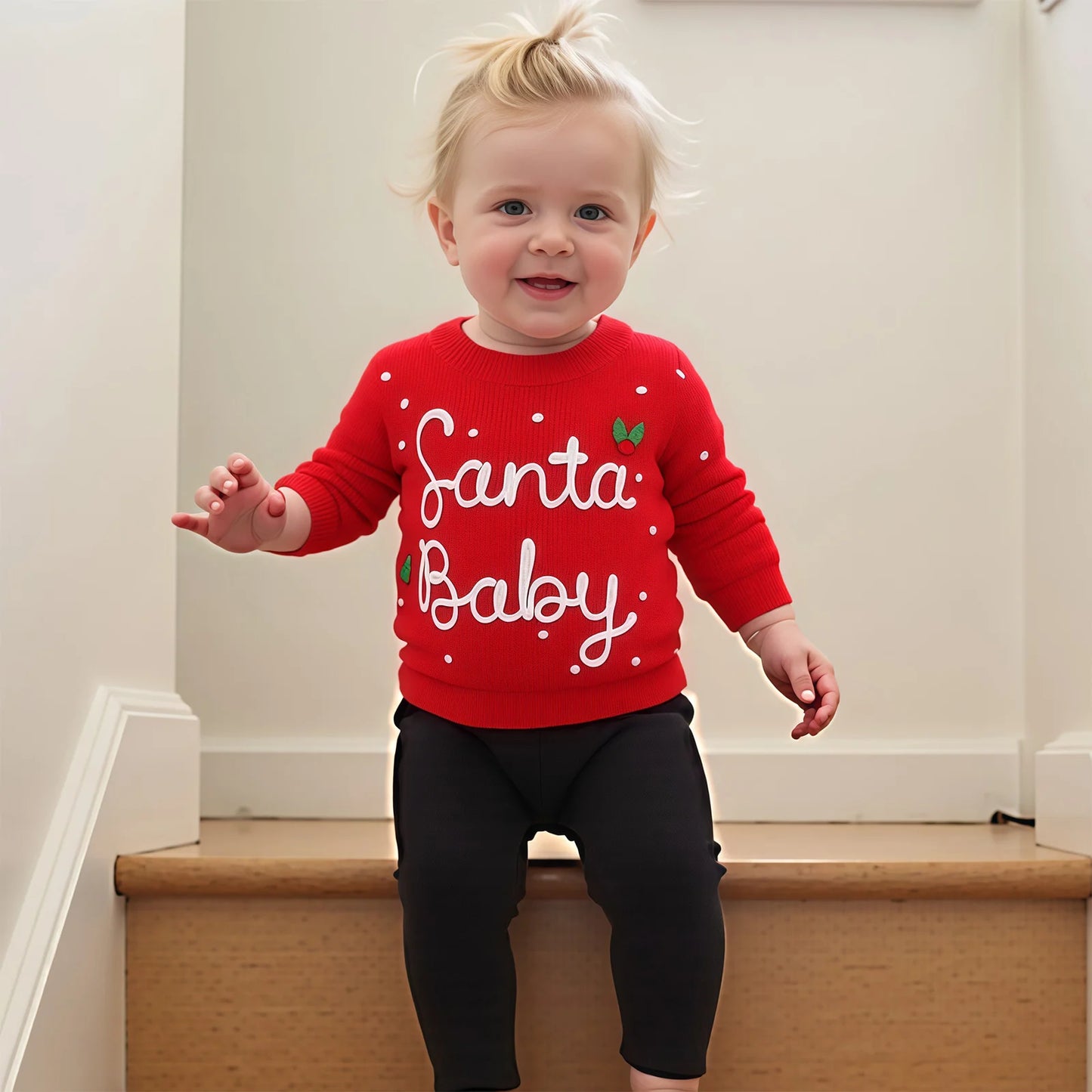 0-5Y Kids Boys Girls Christmas Sweater Letter Embroidered Crew Neck Long Sleeve Pullover Knit Top