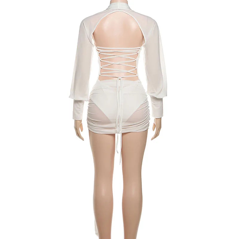 V-Neck Bandage Backless Mini Dress