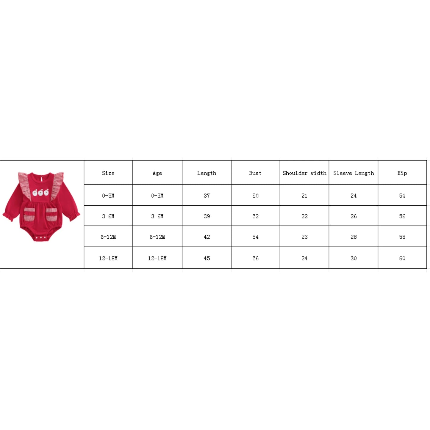 Baby Christmas Romper - Santa Plaid Ruffle Trim Long Sleeve Bodysuit with Pockets (0-18M)