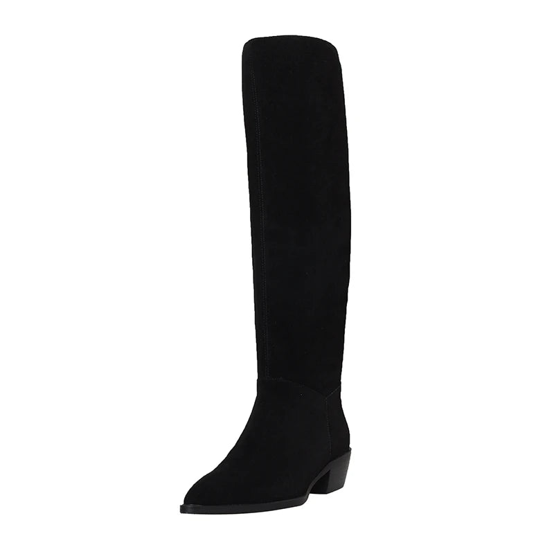 Women's Western Cow Suede Leather Knee-High Boots