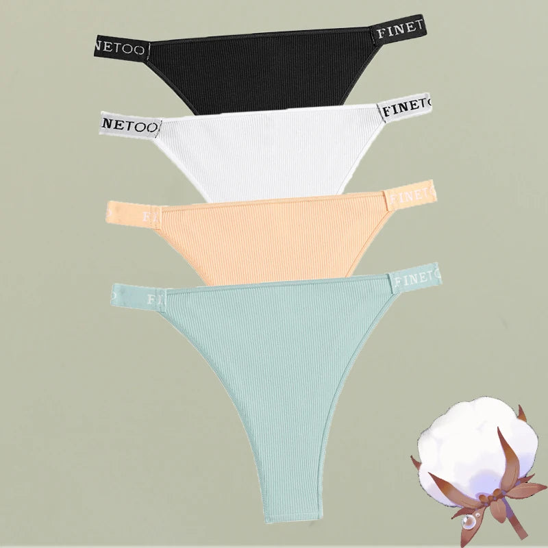4-Pack Cotton Letter Belt Underwear - Women's Low-Waist Breathable Briefs