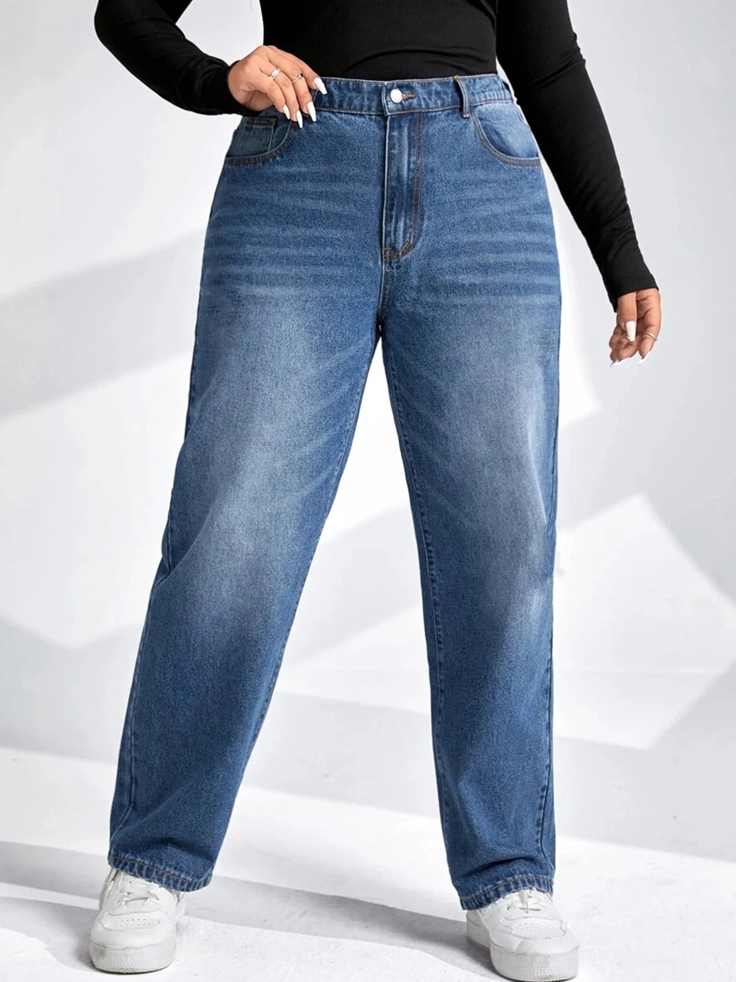 Women's Plus Size Tapered Full Length Harem High Denim Jeans