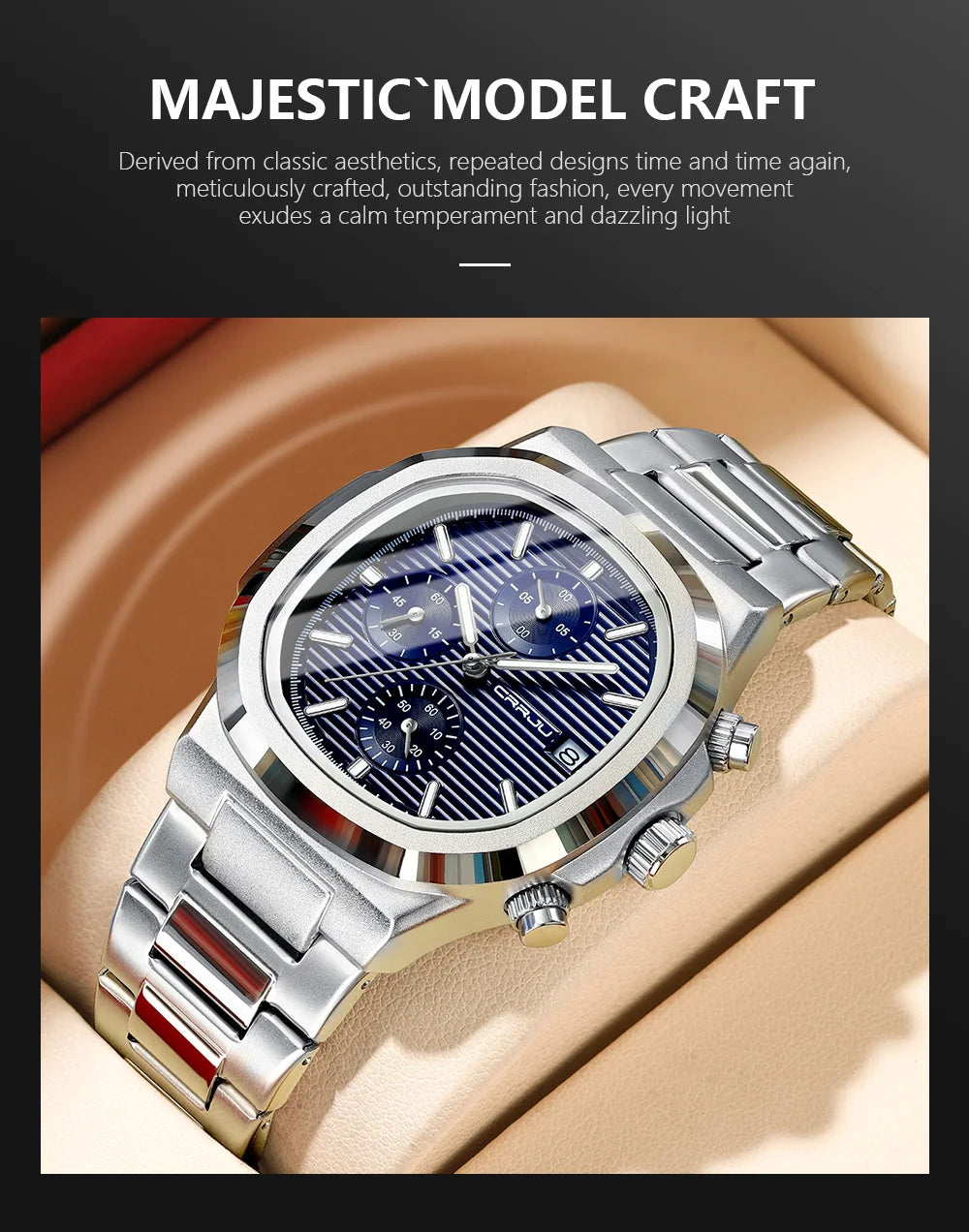 Men's Business Watch - Square Dial Stainless Steel with Luminous Date
