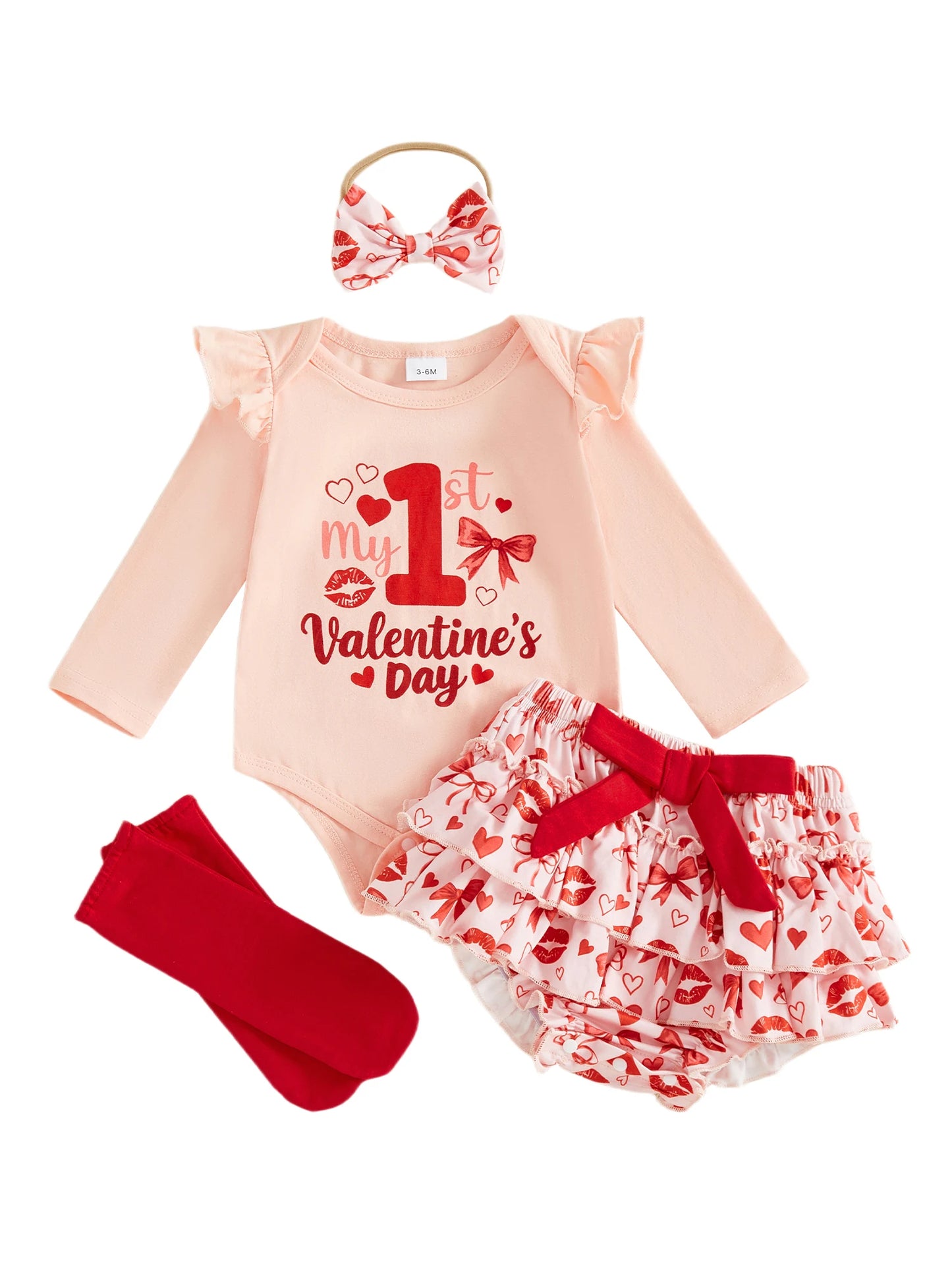 Baby Girls Valentine's Day 4-Piece Outfit Set - Romper, Skirt, Leg Warmers & Headband