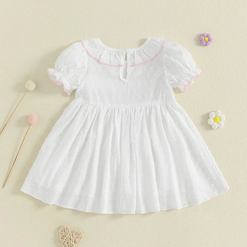 0-4Y  Kids Girls Birthday Dress 2 Style Short Sleeve Cake Embroidery Smocked Dress Summer A-Line Dress