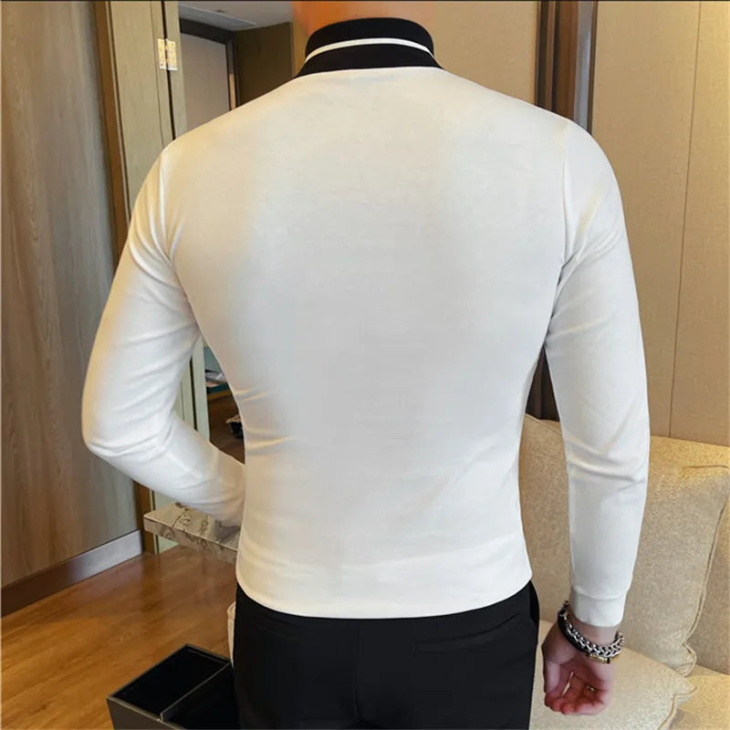 Men's Patchwork Mock Neck Long Sleeve T-Shirt