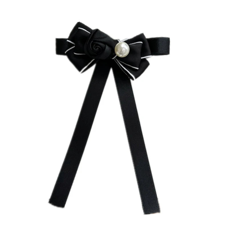 Rose Flower Brooch with Pearl & Ribbon Bow - Women's Fashion Pin
