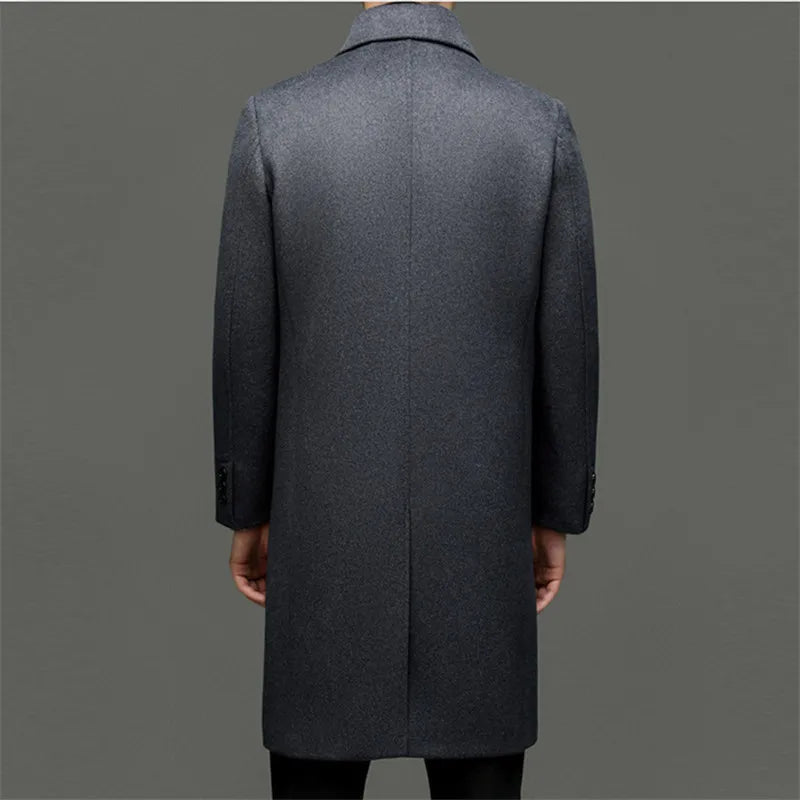 Men's Turn Down Collar Overcoats Wool Blends Trench Coat